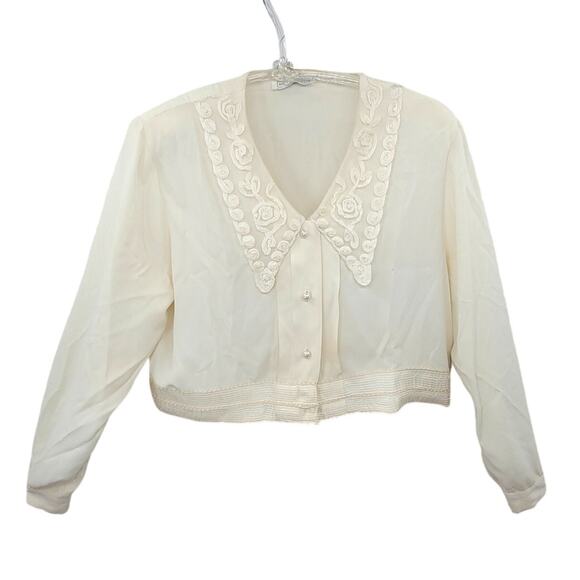 Romantic Vintage Lace-Collar Cropped Blouse by Impressions of California 2-2 - Picture 1 of 15